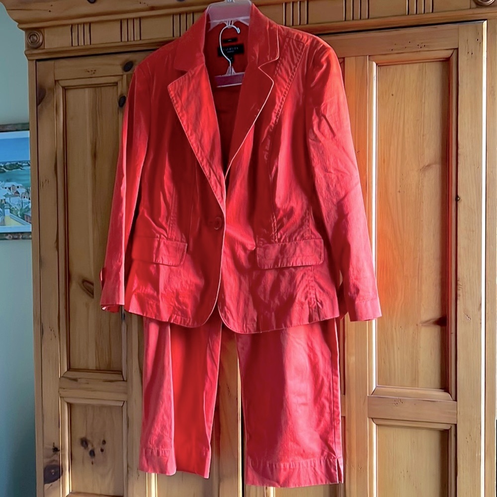 Talbots Crop Pants Suit Sz 14 - Dark Orange/Rust Color Stretch Cotton Material